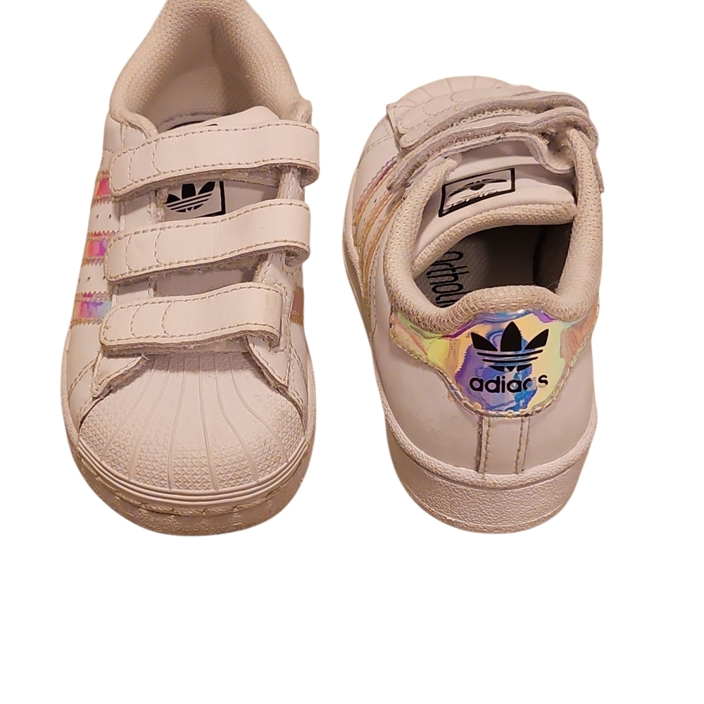 Adidas Shell Toe White Sneakers w/Silver Accents - Picture 4 of 7